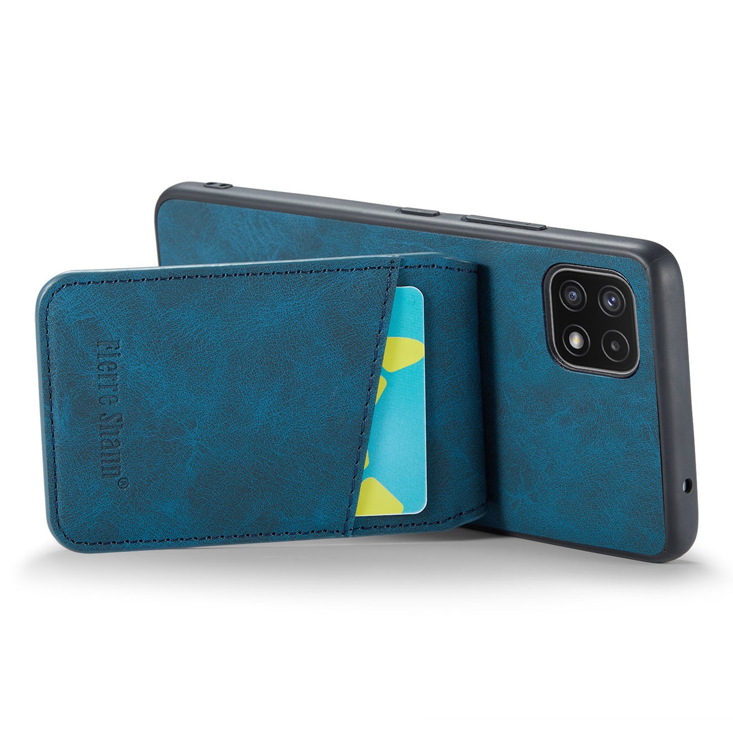 FIERRE SHANN Anti-drop Case for Samsung Galaxy A22 5G (EU Version) Card Slots PU Leather+TPU Phone Kickstand Cover