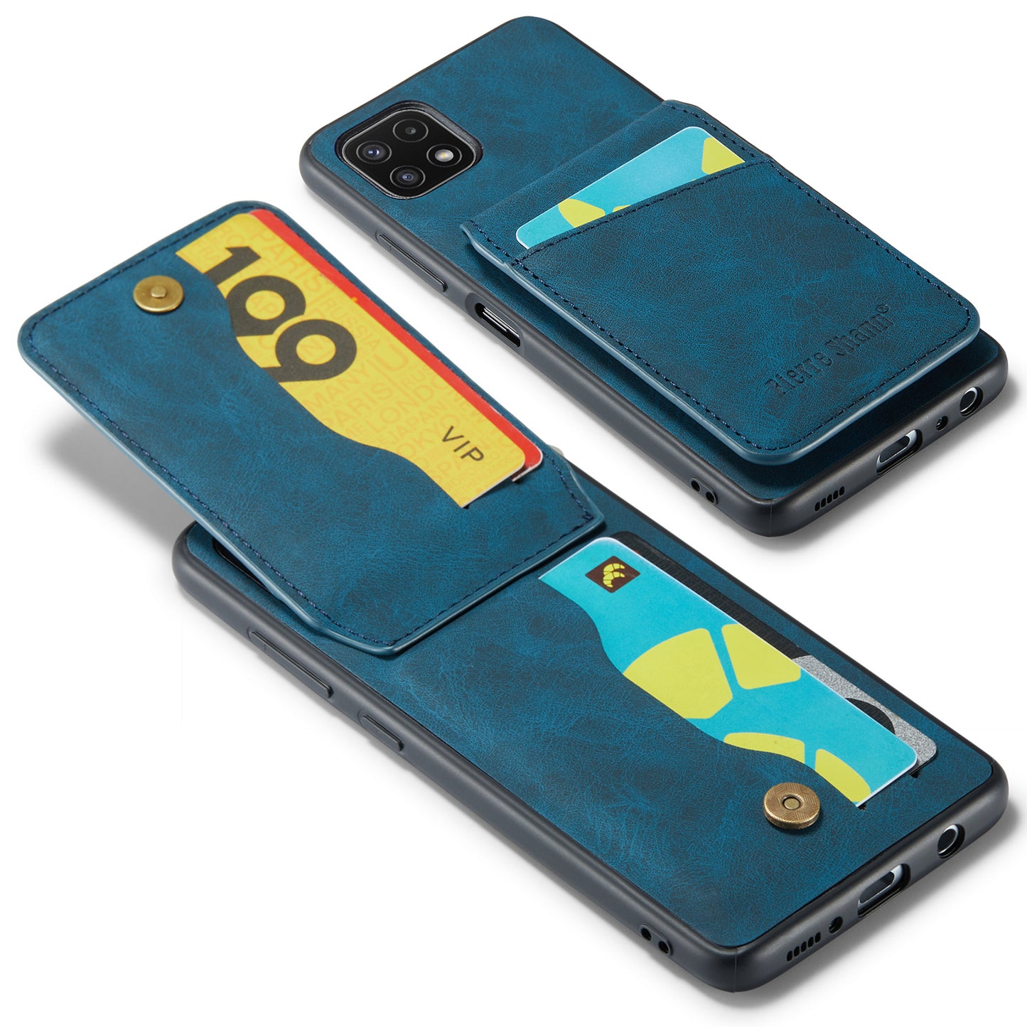 FIERRE SHANN Anti-drop Case for Samsung Galaxy A22 5G (EU Version) Card Slots PU Leather+TPU Phone Kickstand Cover