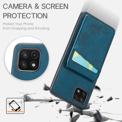 FIERRE SHANN Anti-drop Case for Samsung Galaxy A22 5G (EU Version) Card Slots PU Leather+TPU Phone Kickstand Cover