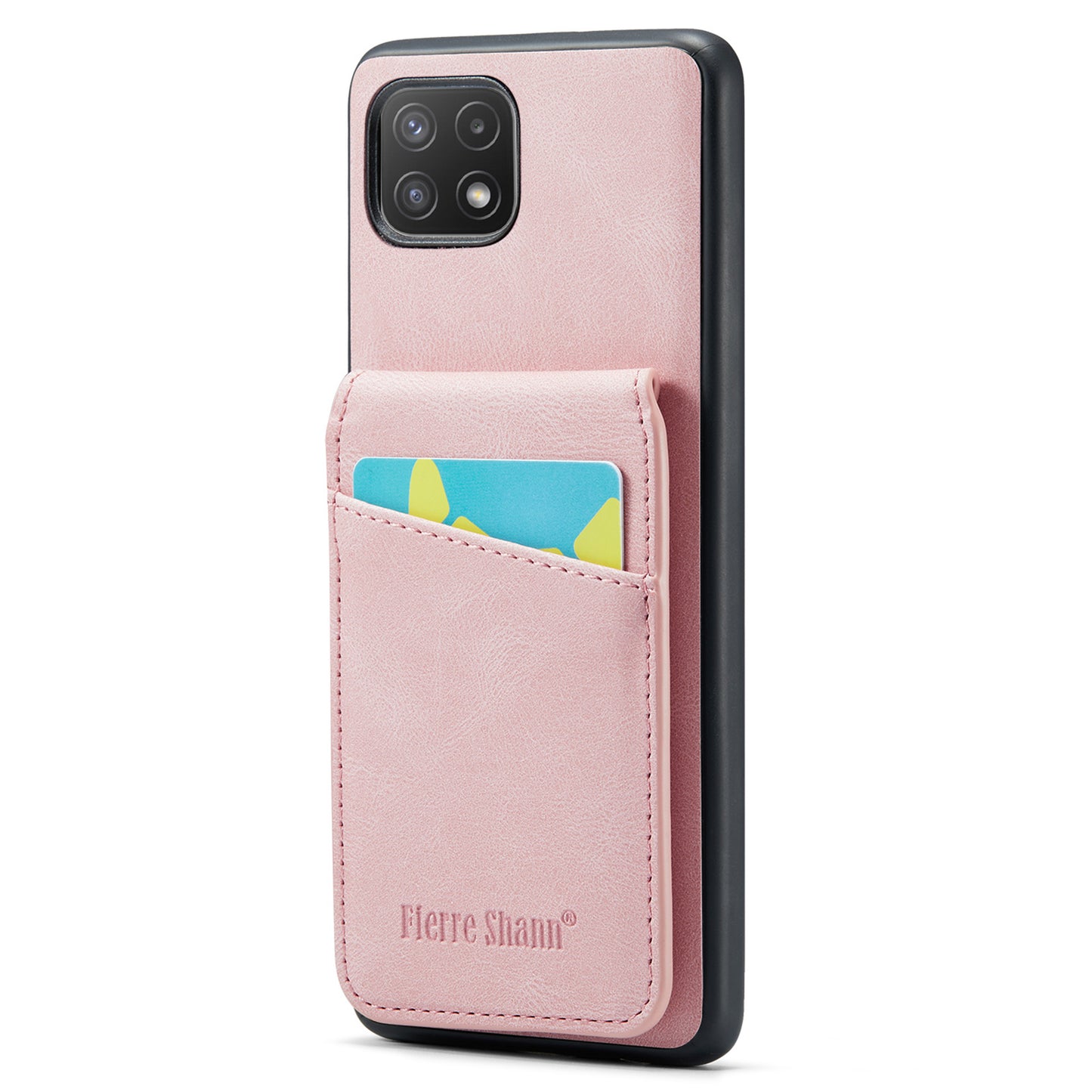 FIERRE SHANN Anti-drop Case for Samsung Galaxy A22 5G (EU Version) Card Slots PU Leather+TPU Phone Kickstand Cover