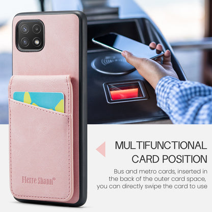 FIERRE SHANN Anti-drop Case for Samsung Galaxy A22 5G (EU Version) Card Slots PU Leather+TPU Phone Kickstand Cover