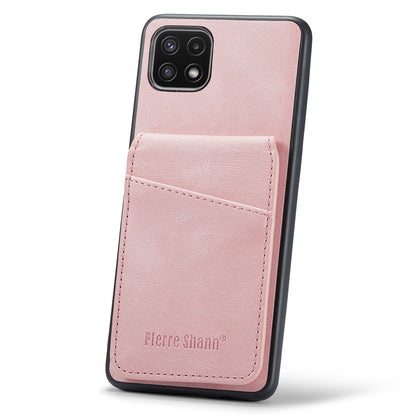 FIERRE SHANN Anti-drop Case for Samsung Galaxy A22 5G (EU Version) Card Slots PU Leather+TPU Phone Kickstand Cover