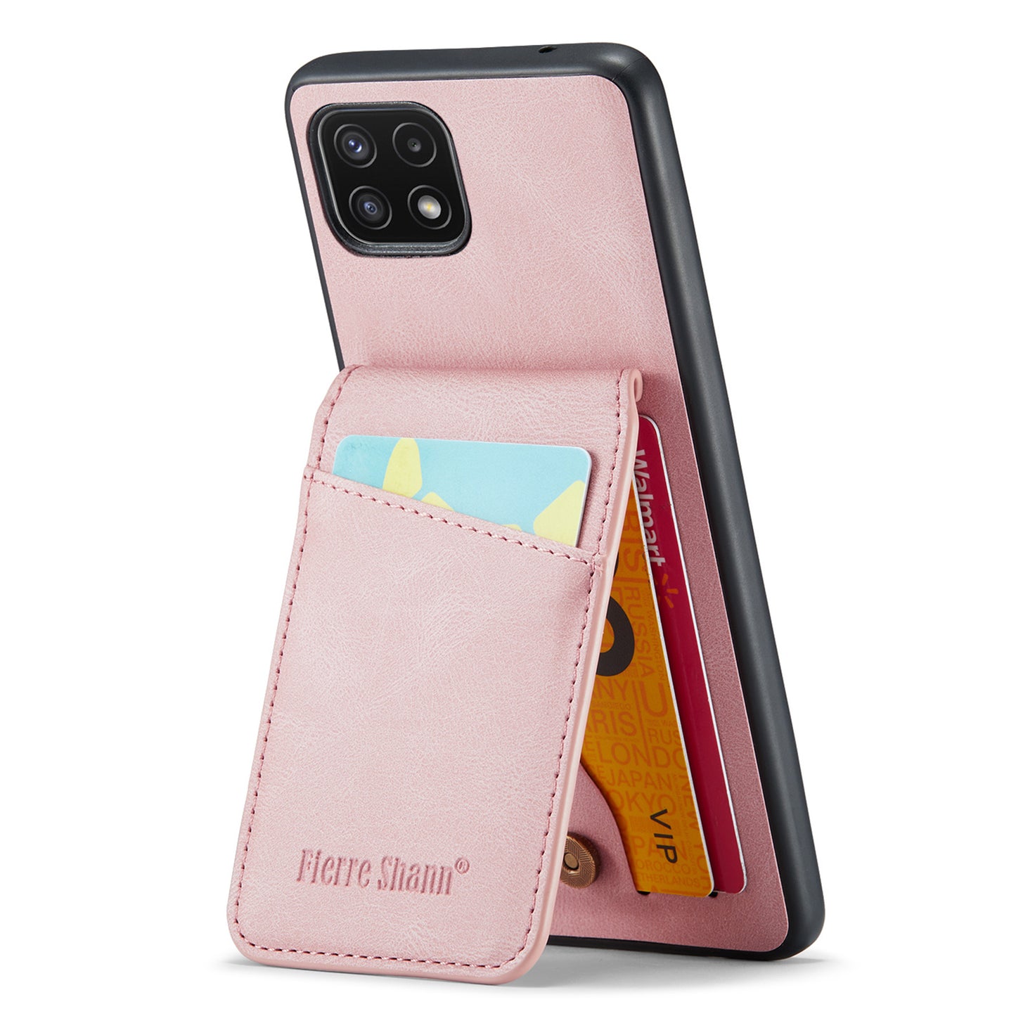 FIERRE SHANN Anti-drop Case for Samsung Galaxy A22 5G (EU Version) Card Slots PU Leather+TPU Phone Kickstand Cover