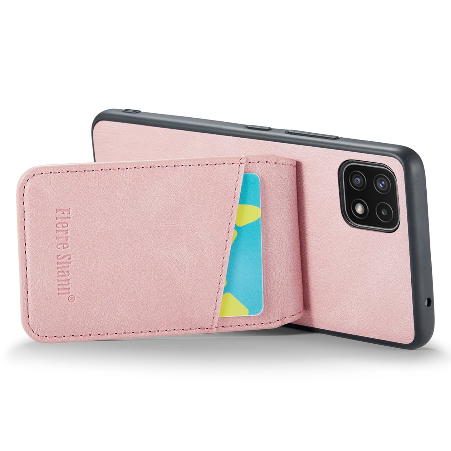 FIERRE SHANN Anti-drop Case for Samsung Galaxy A22 5G (EU Version) Card Slots PU Leather+TPU Phone Kickstand Cover