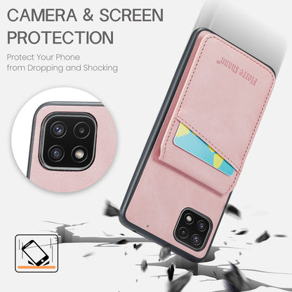 FIERRE SHANN Anti-drop Case for Samsung Galaxy A22 5G (EU Version) Card Slots PU Leather+TPU Phone Kickstand Cover