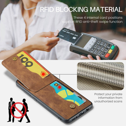 FIERRE SHANN Anti-drop Case for Samsung Galaxy A22 5G (EU Version) Card Slots PU Leather+TPU Phone Kickstand Cover