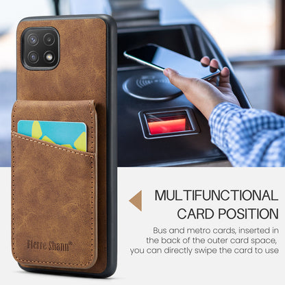 FIERRE SHANN Anti-drop Case for Samsung Galaxy A22 5G (EU Version) Card Slots PU Leather+TPU Phone Kickstand Cover