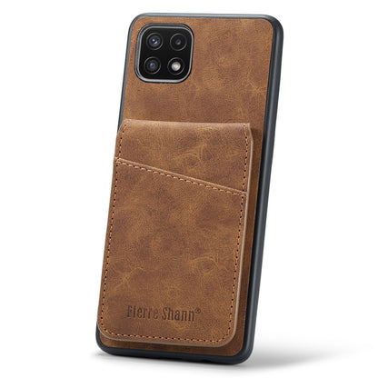 FIERRE SHANN Anti-drop Case for Samsung Galaxy A22 5G (EU Version) Card Slots PU Leather+TPU Phone Kickstand Cover