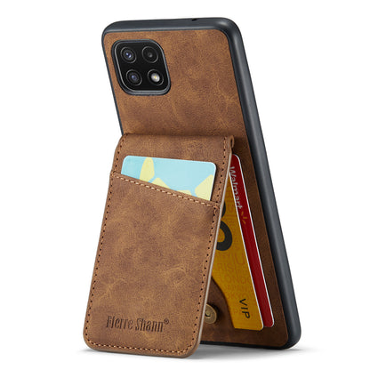 FIERRE SHANN Anti-drop Case for Samsung Galaxy A22 5G (EU Version) Card Slots PU Leather+TPU Phone Kickstand Cover