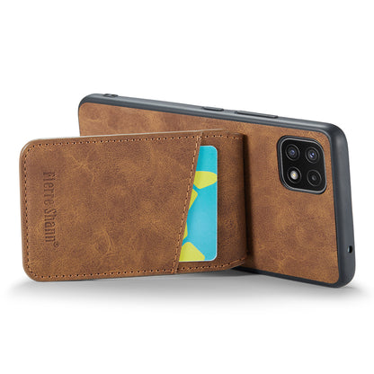 FIERRE SHANN Anti-drop Case for Samsung Galaxy A22 5G (EU Version) Card Slots PU Leather+TPU Phone Kickstand Cover