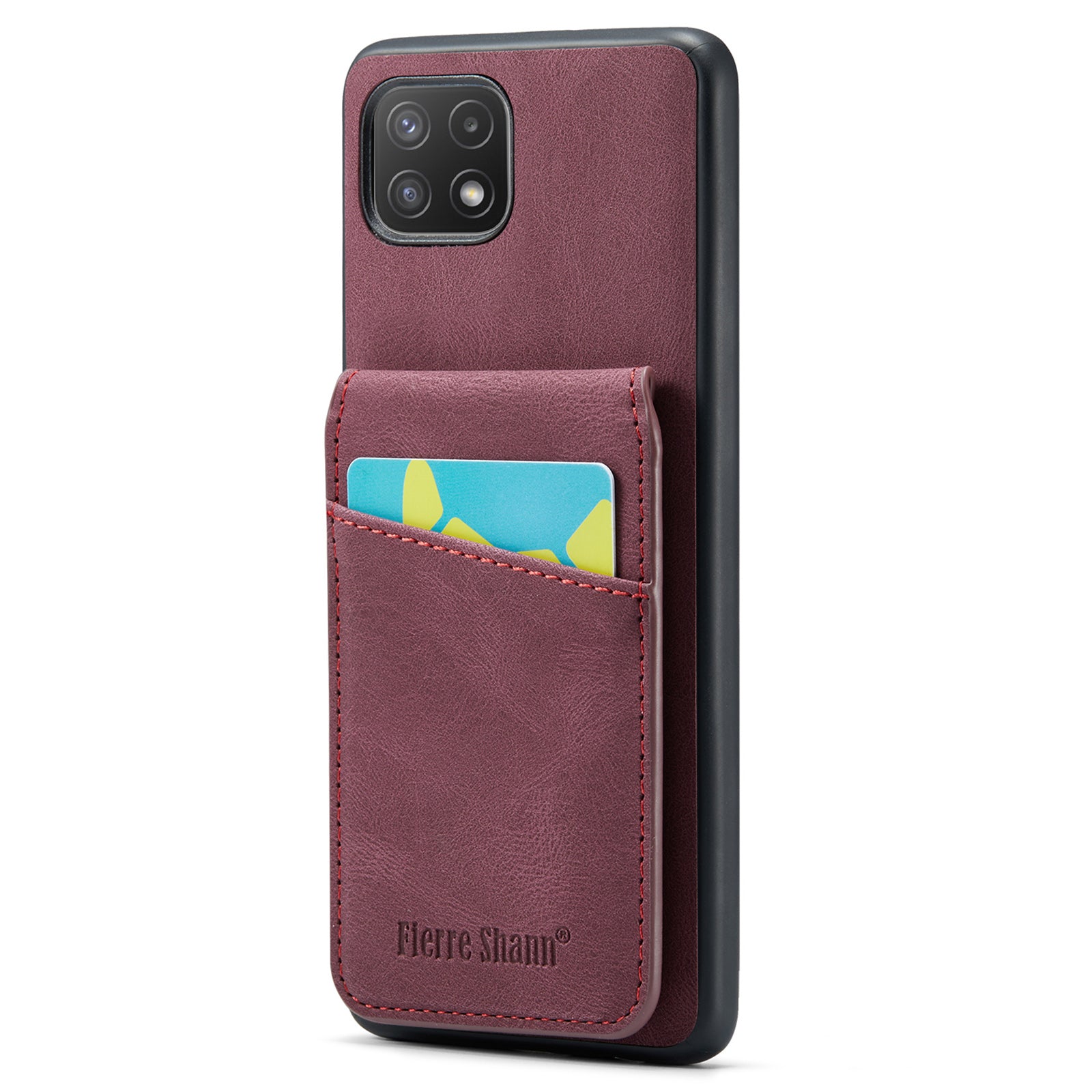 FIERRE SHANN Anti-drop Case for Samsung Galaxy A22 5G (EU Version) Card Slots PU Leather+TPU Phone Kickstand Cover