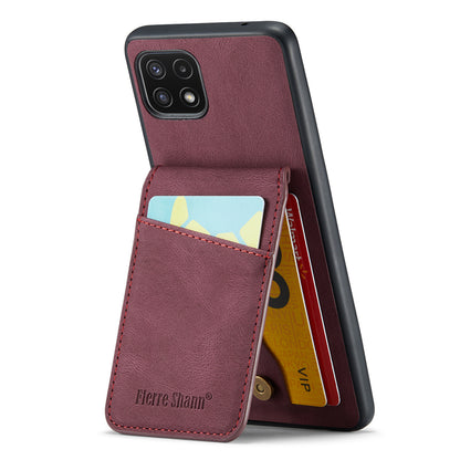 FIERRE SHANN Anti-drop Case for Samsung Galaxy A22 5G (EU Version) Card Slots PU Leather+TPU Phone Kickstand Cover