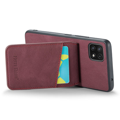 FIERRE SHANN Anti-drop Case for Samsung Galaxy A22 5G (EU Version) Card Slots PU Leather+TPU Phone Kickstand Cover