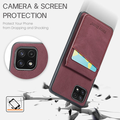 FIERRE SHANN Anti-drop Case for Samsung Galaxy A22 5G (EU Version) Card Slots PU Leather+TPU Phone Kickstand Cover