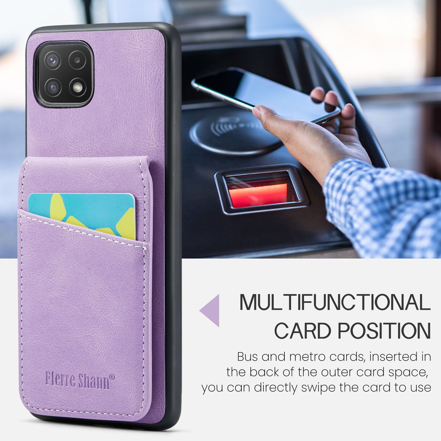 FIERRE SHANN Anti-drop Case for Samsung Galaxy A22 5G (EU Version) Card Slots PU Leather+TPU Phone Kickstand Cover