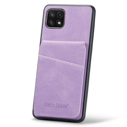 FIERRE SHANN Anti-drop Case for Samsung Galaxy A22 5G (EU Version) Card Slots PU Leather+TPU Phone Kickstand Cover