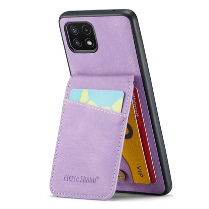 FIERRE SHANN Anti-drop Case for Samsung Galaxy A22 5G (EU Version) Card Slots PU Leather+TPU Phone Kickstand Cover