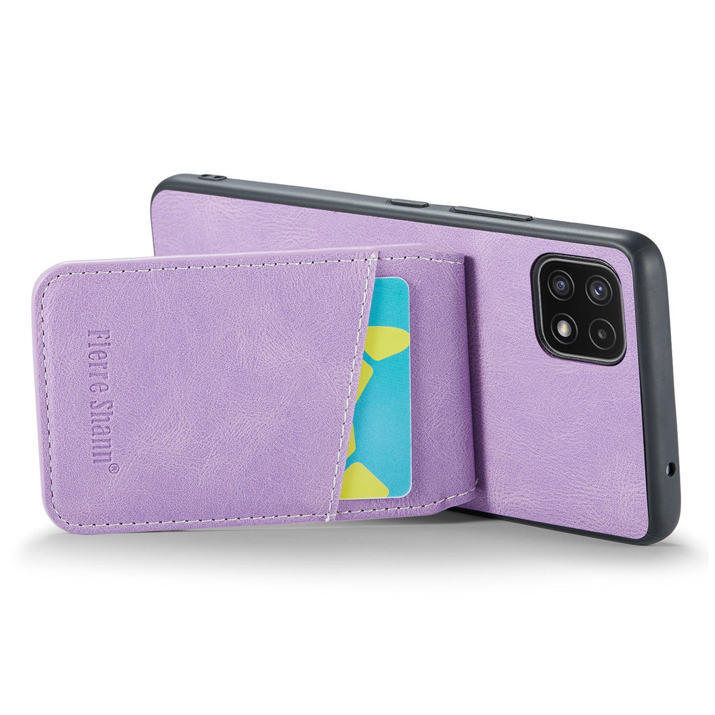 FIERRE SHANN Anti-drop Case for Samsung Galaxy A22 5G (EU Version) Card Slots PU Leather+TPU Phone Kickstand Cover