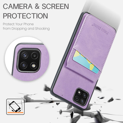 FIERRE SHANN Anti-drop Case for Samsung Galaxy A22 5G (EU Version) Card Slots PU Leather+TPU Phone Kickstand Cover