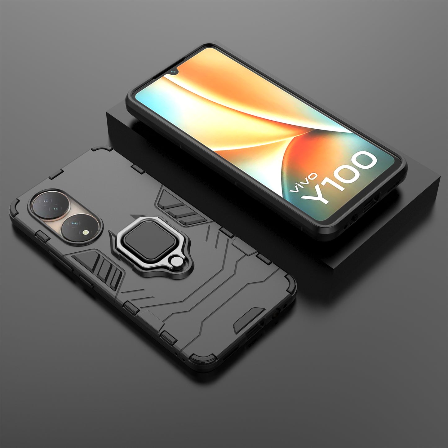 For vivo Y100 5G TPU + PC Hybrid Phone Case Finger Ring Kickstand Drop-proof Cover