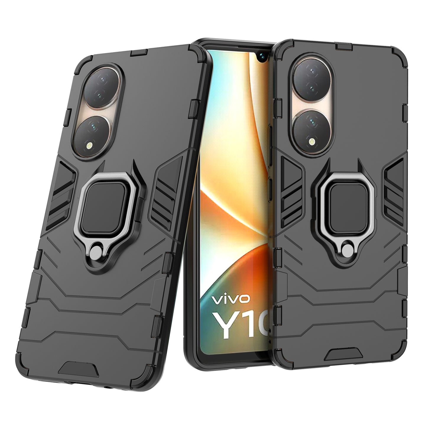 For vivo Y100 5G TPU + PC Hybrid Phone Case Finger Ring Kickstand Drop-proof Cover