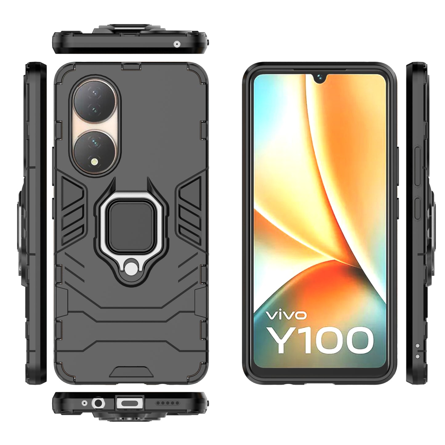 For vivo Y100 5G TPU + PC Hybrid Phone Case Finger Ring Kickstand Drop-proof Cover