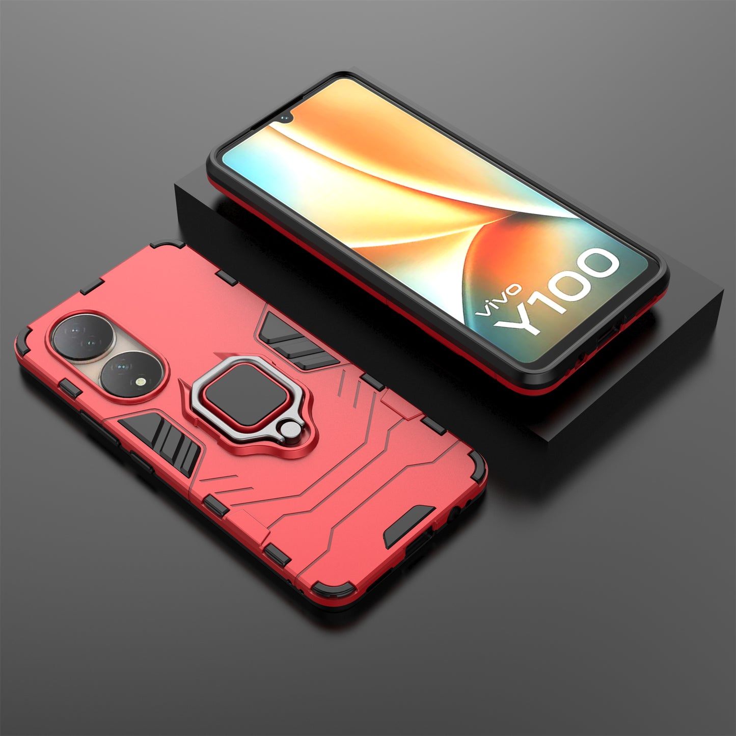 For vivo Y100 5G TPU + PC Hybrid Phone Case Finger Ring Kickstand Drop-proof Cover