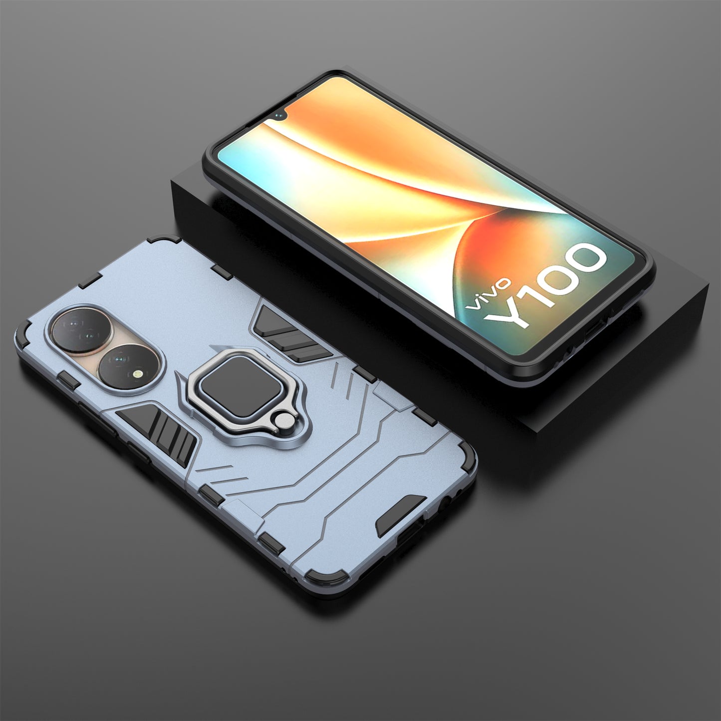 For vivo Y100 5G TPU + PC Hybrid Phone Case Finger Ring Kickstand Drop-proof Cover