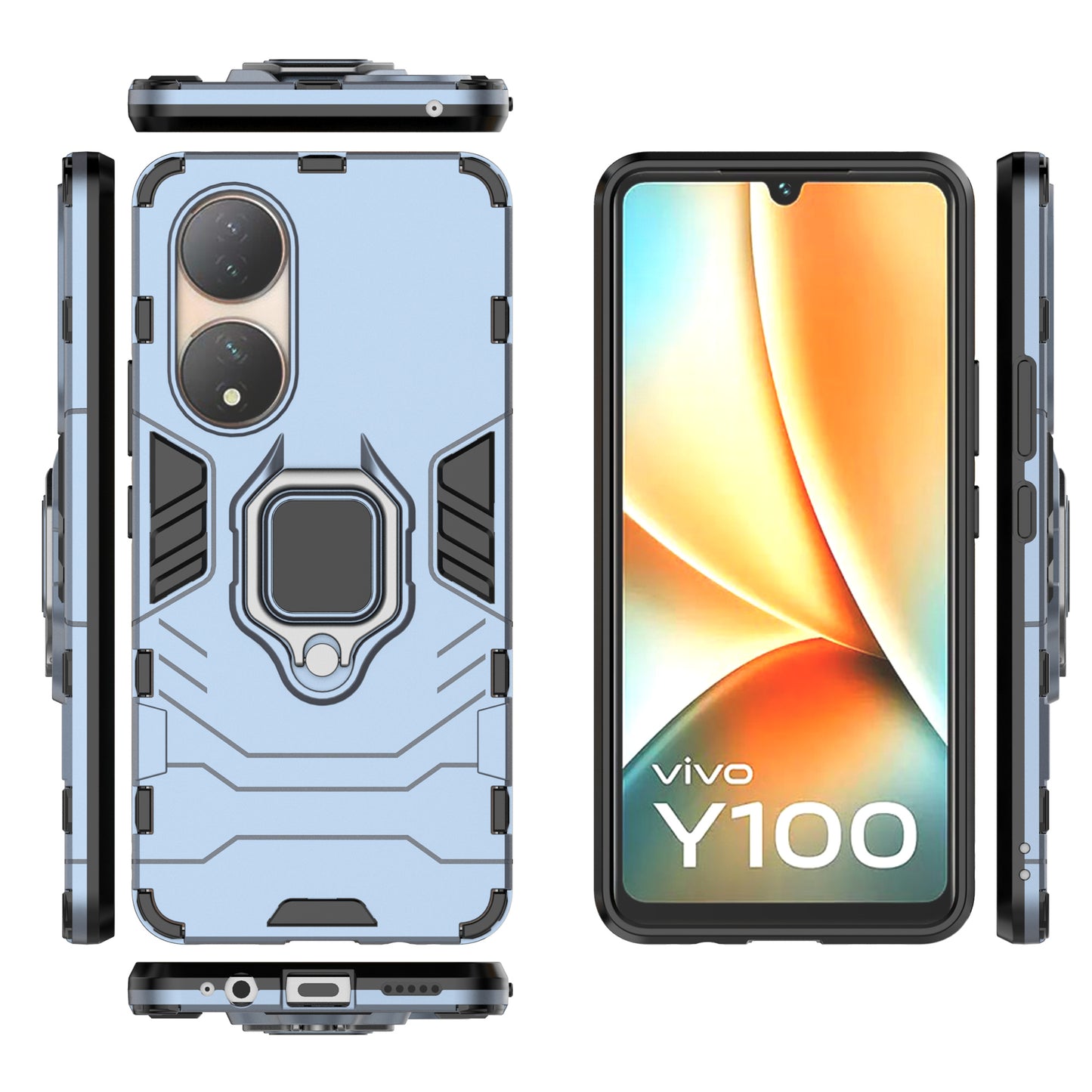 For vivo Y100 5G TPU + PC Hybrid Phone Case Finger Ring Kickstand Drop-proof Cover