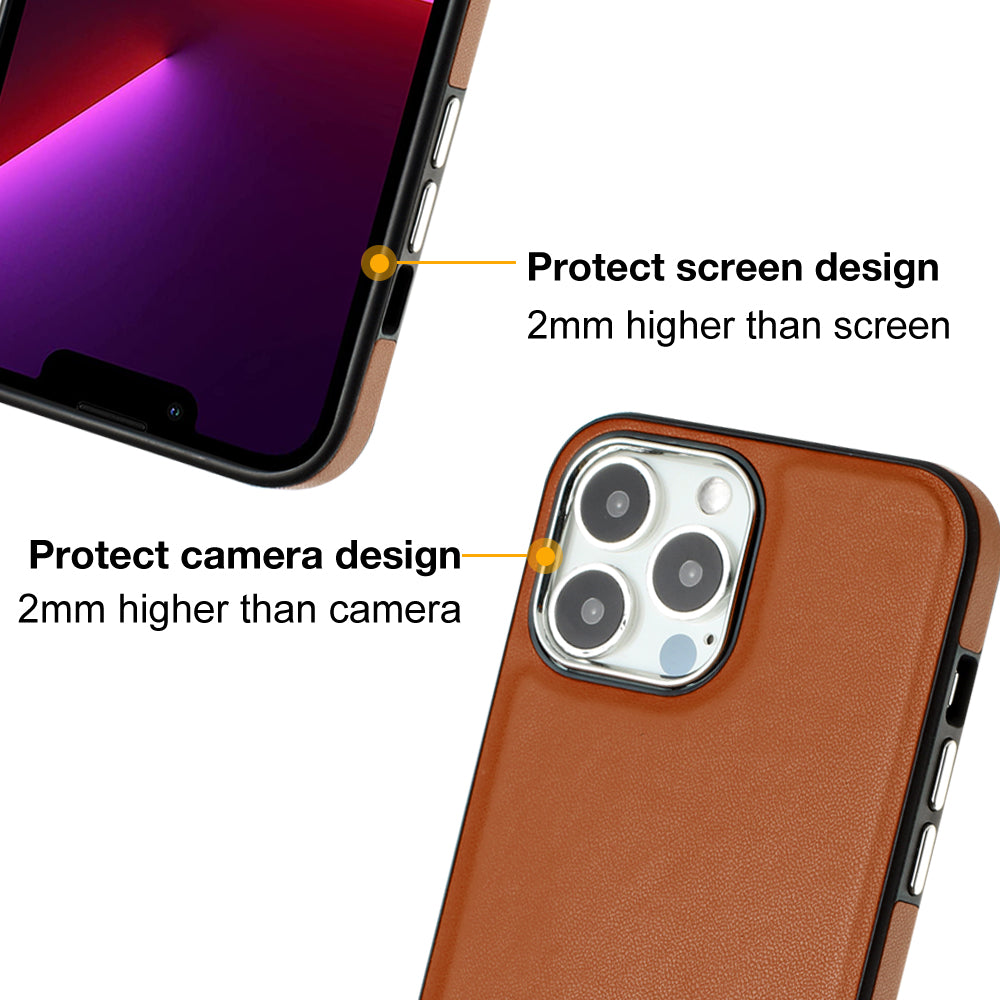 YB Leather Coating Series-6 For iPhone 14 Pro PU Leather+TPU Shell Drop Protection Cell Phone Case