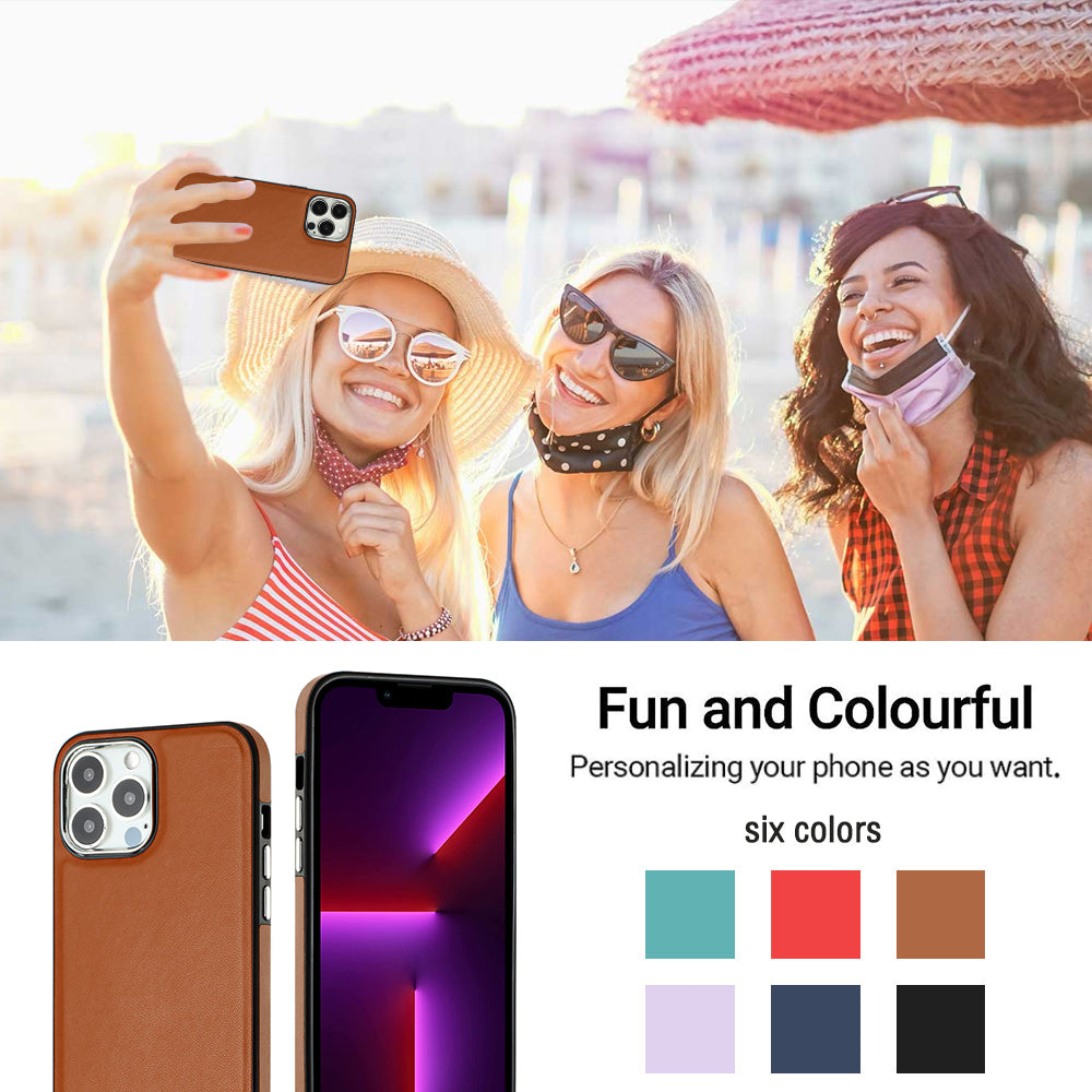 YB Leather Coating Series-6 For iPhone 14 Pro PU Leather+TPU Shell Drop Protection Cell Phone Case