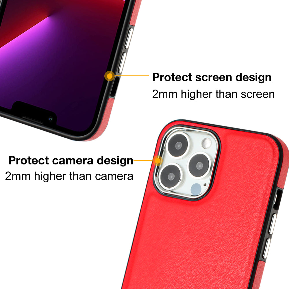 YB Leather Coating Series-6 For iPhone 14 Pro PU Leather+TPU Shell Drop Protection Cell Phone Case