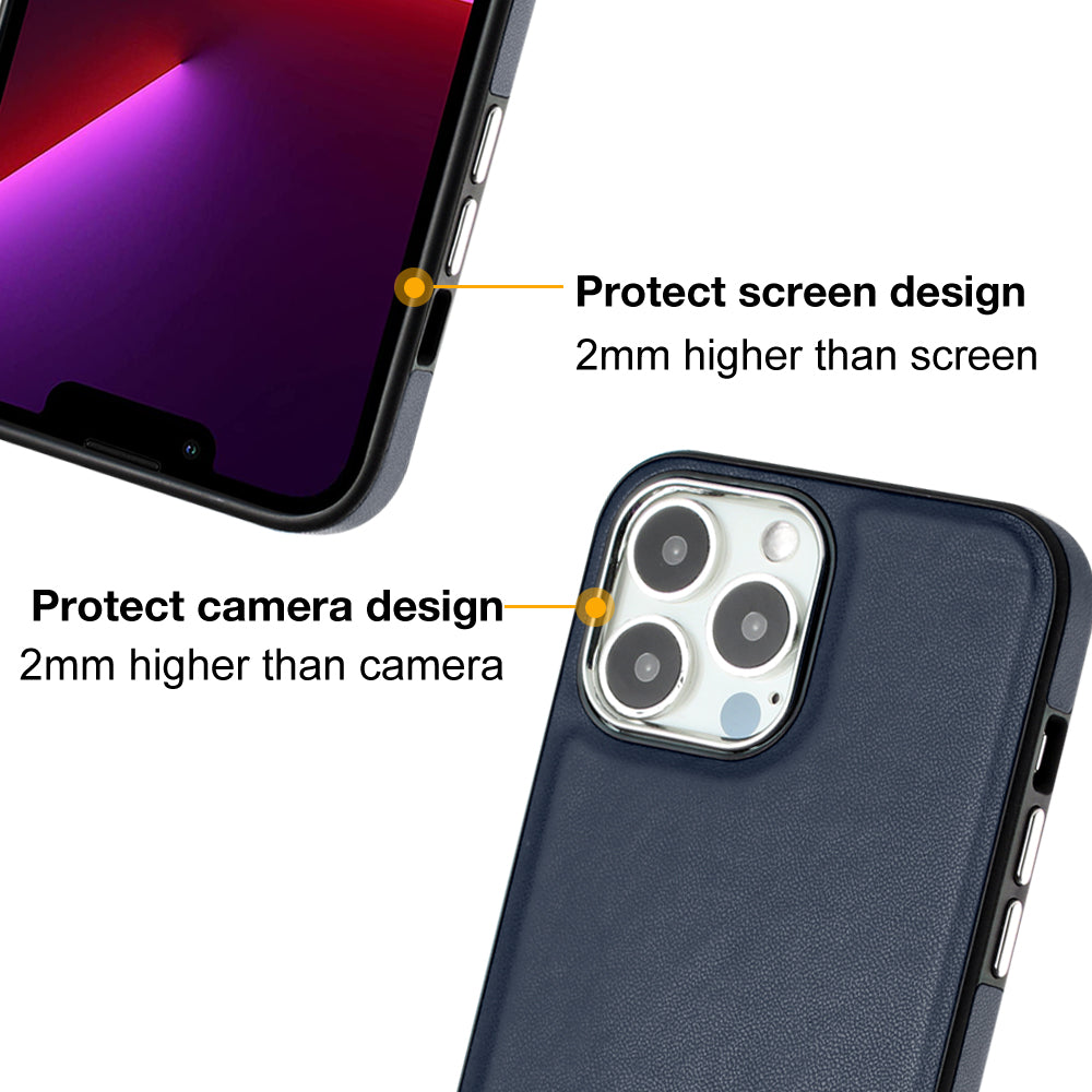 YB Leather Coating Series-6 For iPhone 14 Pro PU Leather+TPU Shell Drop Protection Cell Phone Case