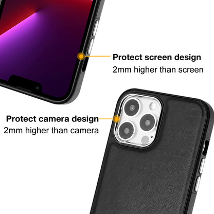 YB Leather Coating Series-6 For iPhone 14 Pro PU Leather+TPU Shell Drop Protection Cell Phone Case