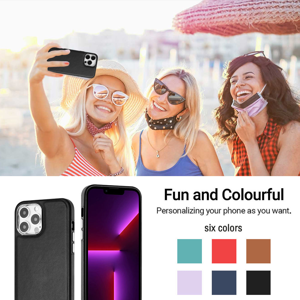 YB Leather Coating Series-6 For iPhone 14 Pro PU Leather+TPU Shell Drop Protection Cell Phone Case