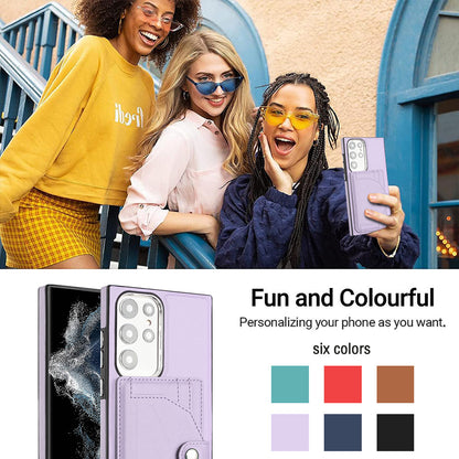 YB Leather Coating Series-4 Kickstand Case for Samsung Galaxy S23 Ultra Card Slots Leather Coated TPU Phone Cover