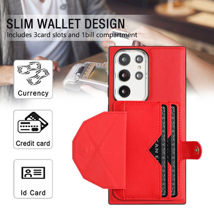 YB Leather Coating Series-4 Kickstand Case for Samsung Galaxy S23 Ultra Card Slots Leather Coated TPU Phone Cover
