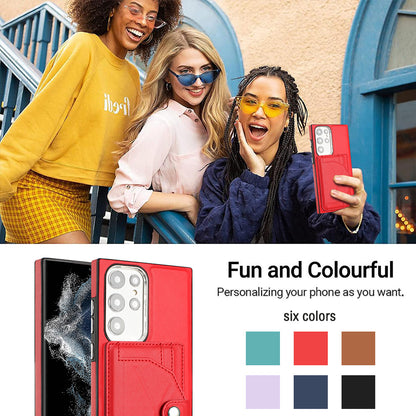 YB Leather Coating Series-4 Kickstand Case for Samsung Galaxy S23 Ultra Card Slots Leather Coated TPU Phone Cover