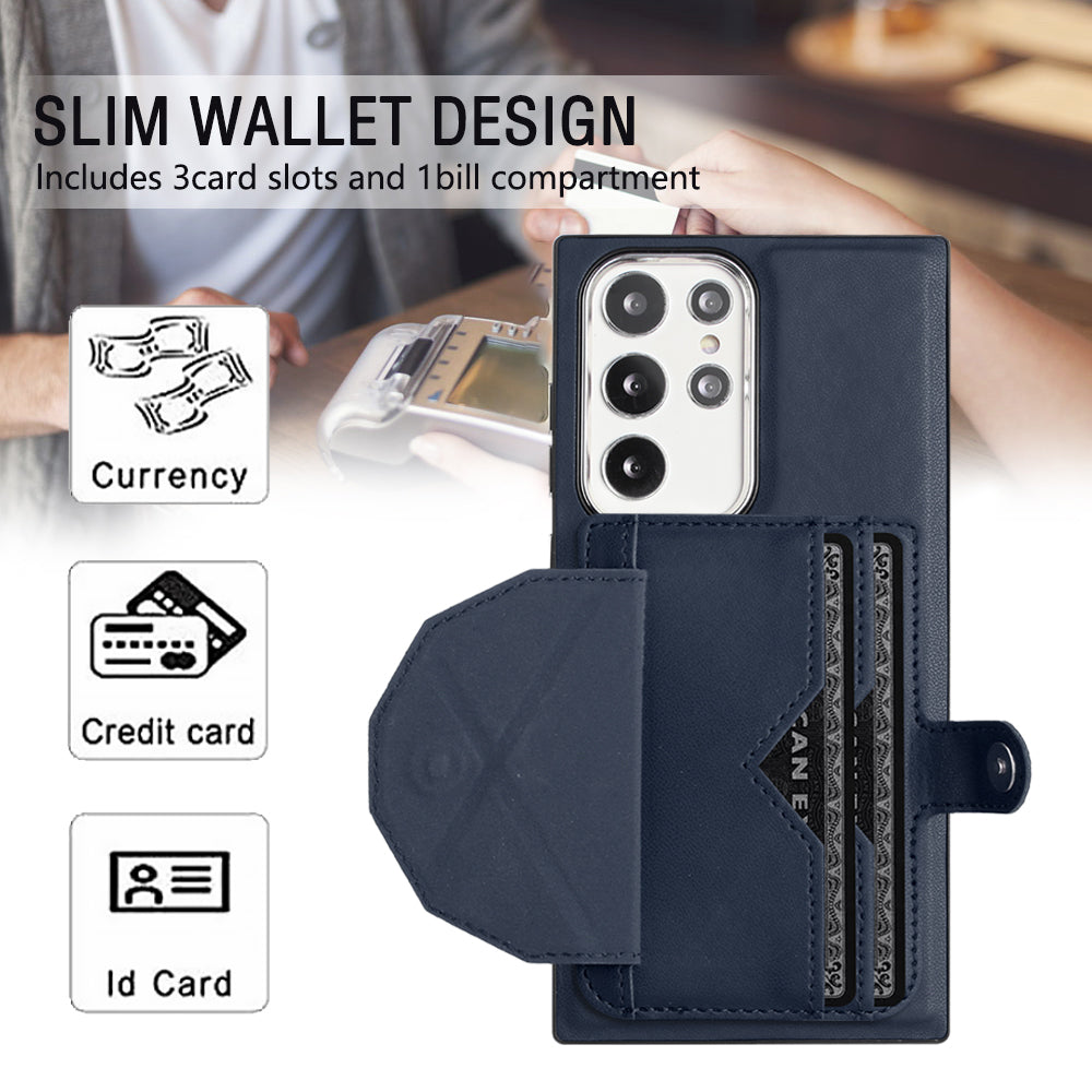 YB Leather Coating Series-4 Kickstand Case for Samsung Galaxy S23 Ultra Card Slots Leather Coated TPU Phone Cover