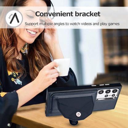 YB Leather Coating Series-4 Kickstand Case for Samsung Galaxy S23 Ultra Card Slots Leather Coated TPU Phone Cover