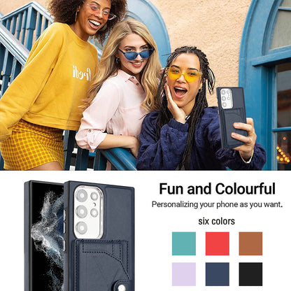 YB Leather Coating Series-4 Kickstand Case for Samsung Galaxy S23 Ultra Card Slots Leather Coated TPU Phone Cover