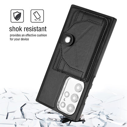 YB Leather Coating Series-4 Kickstand Case for Samsung Galaxy S23 Ultra Card Slots Leather Coated TPU Phone Cover