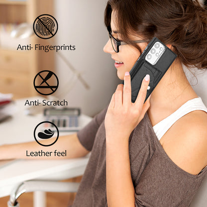 YB Leather Coating Series-4 Kickstand Case for Samsung Galaxy S23 Ultra Card Slots Leather Coated TPU Phone Cover