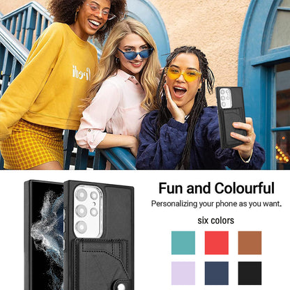 YB Leather Coating Series-4 Kickstand Case for Samsung Galaxy S23 Ultra Card Slots Leather Coated TPU Phone Cover