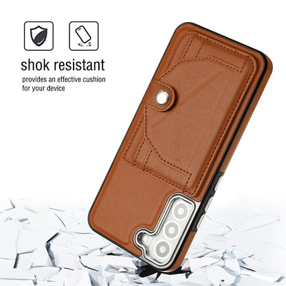 YB Leather Coating Series-4 for Samsung Galaxy S21 FE 5G Card Holder Case Kickstand PU Leather Coated TPU Phone Cover