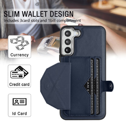 YB Leather Coating Series-4 for Samsung Galaxy S21 FE 5G Card Holder Case Kickstand PU Leather Coated TPU Phone Cover