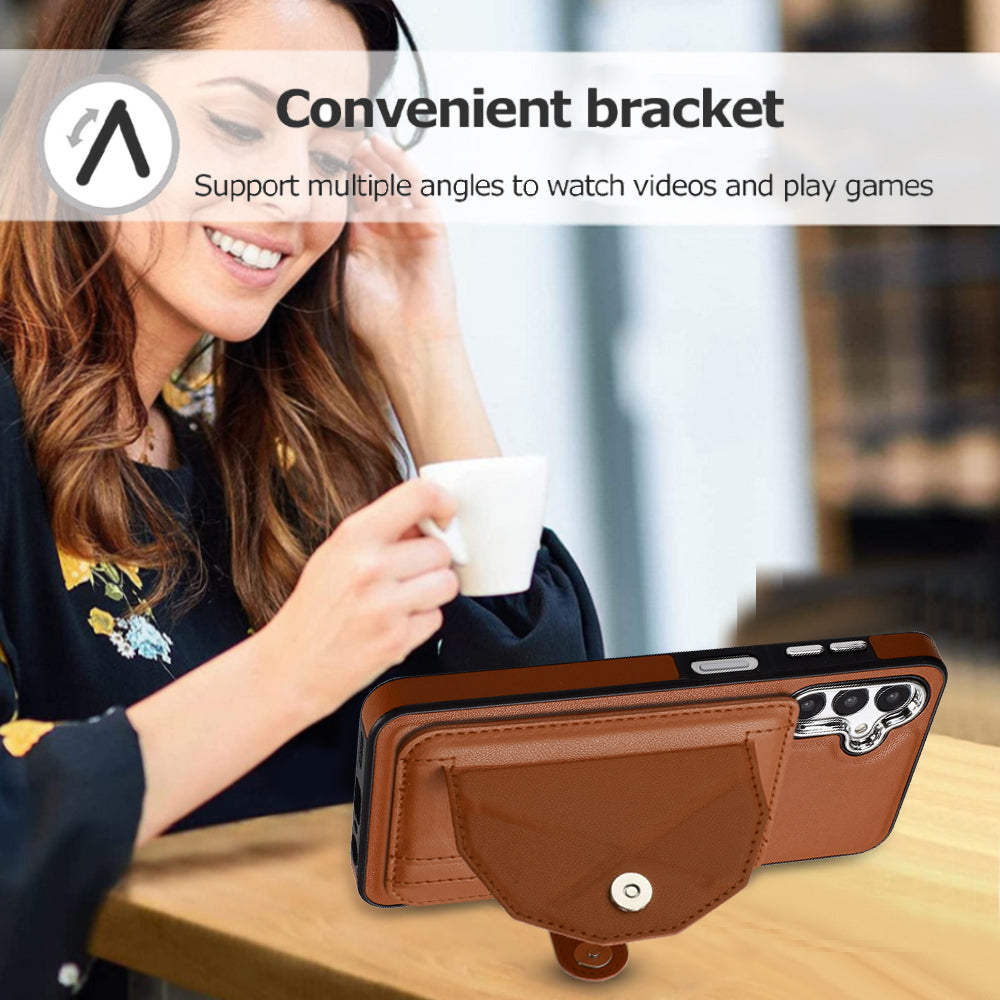 YB Leather Coating Series-4 for Samsung Galaxy A13 5G / M13 5G / A04s 4G / A04 4G Kickstand Case Card Holder Phone Cover