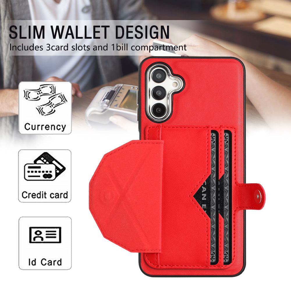 YB Leather Coating Series-4 for Samsung Galaxy A13 5G / M13 5G / A04s 4G / A04 4G Kickstand Case Card Holder Phone Cover