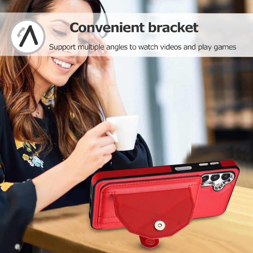 YB Leather Coating Series-4 for Samsung Galaxy A13 5G / M13 5G / A04s 4G / A04 4G Kickstand Case Card Holder Phone Cover