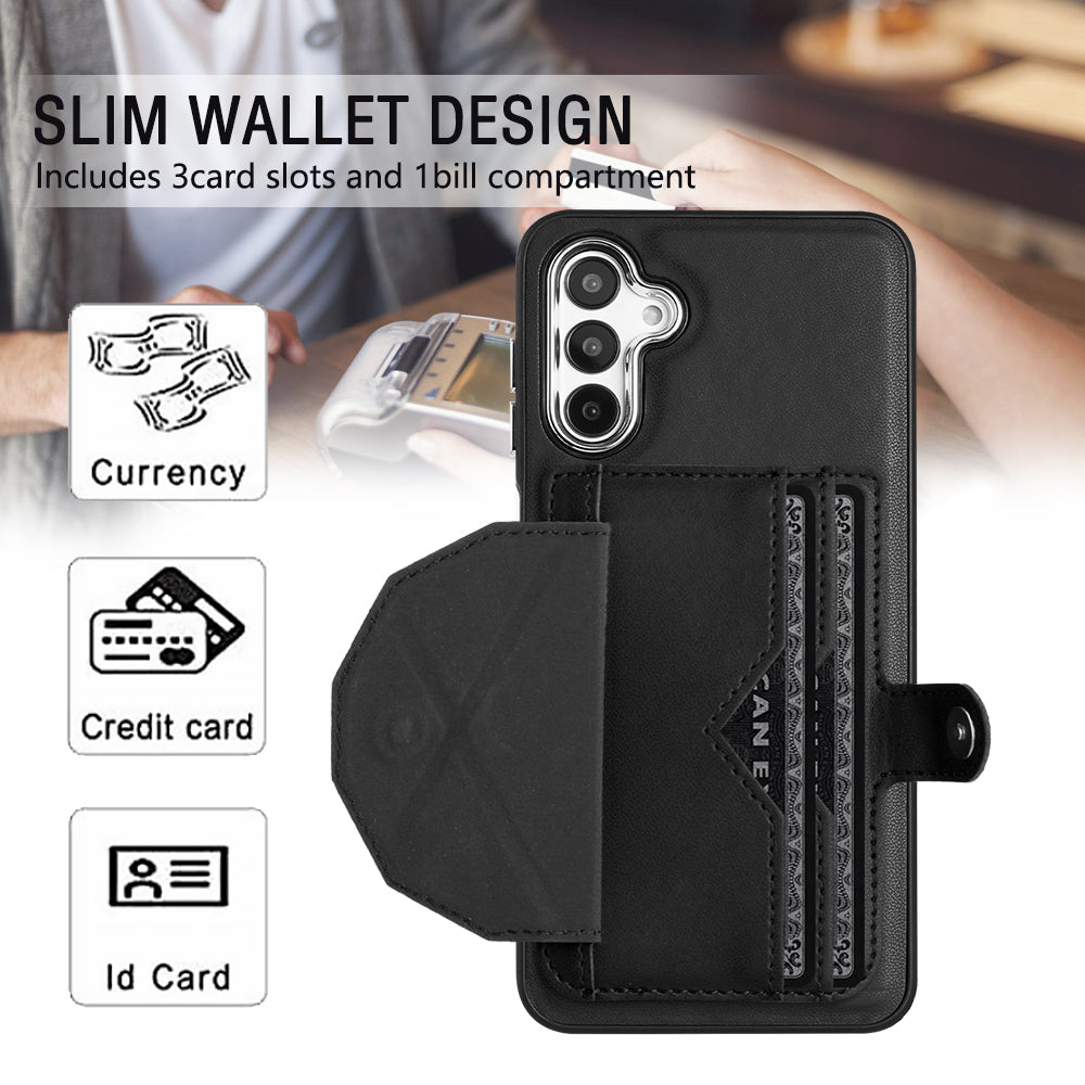 YB Leather Coating Series-4 for Samsung Galaxy A13 5G / M13 5G / A04s 4G / A04 4G Kickstand Case Card Holder Phone Cover